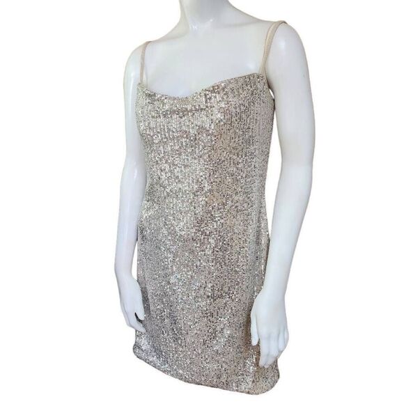 La Femme Silver Sequin Spaghetti Strap Mini Dress (12) - Picture 3 of 7